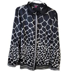 Vince Camuto Shirt Women's 1X Black White Animal Print Semi Sheer Classic Party